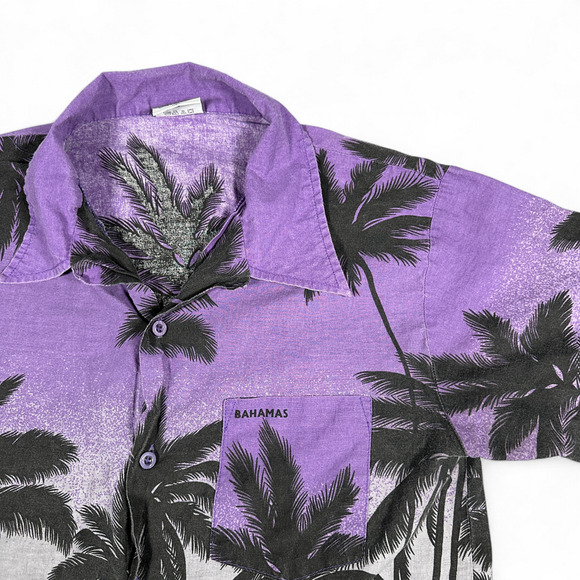 Vintage Hawaiian Shirt Adult SMALL Purple Palm Trees Island Dreams Bahamas 90s - Picture 2 of 8